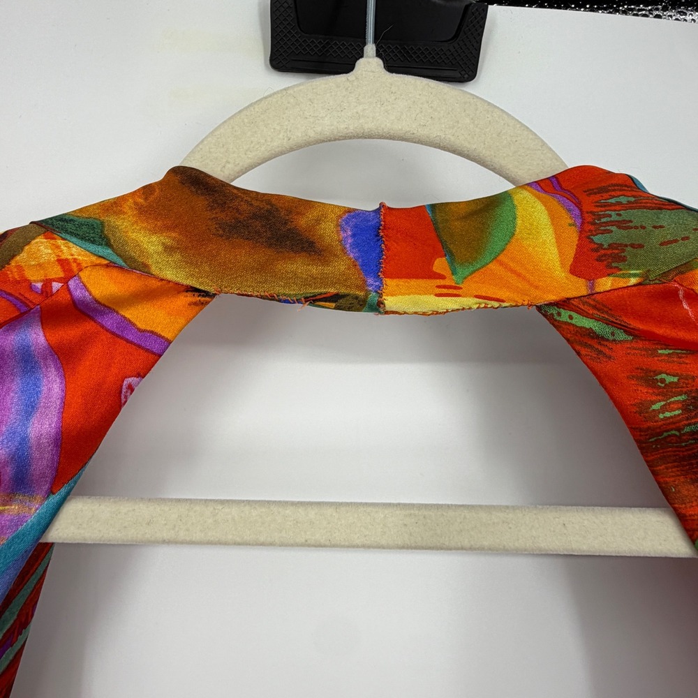 Vintage Cache Dress Size 2 Orange Abstract Floral Open Back Silk Blend Y2K Midi - Picture 3 of 6
